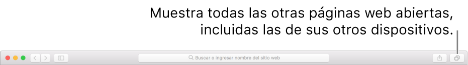 La vista "Todas las pestañas" mostrando todas las páginas web abiertas, incluidas aquellas que están abiertas en tus otros dispositivos.