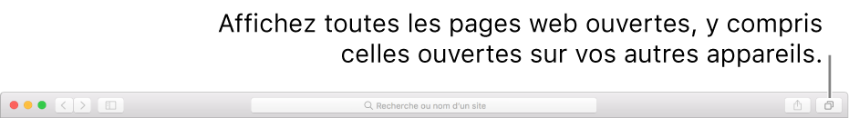 La présentation Tous les onglets affichant toutes les pages web ouvertes, notamment celles ouvertes sur vos autres appareils.