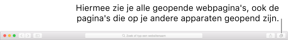 De weergave 'Alle tabbladen' met alle open webpagina's, waaronder de webpagina's die op je andere apparaten zijn geopend.