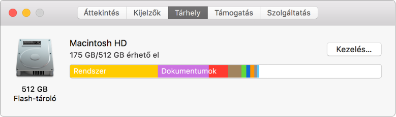 A Tárhely panel a Rendszerinformációkban, melyen tárhelyét látja grafikus formában megjelenítve.