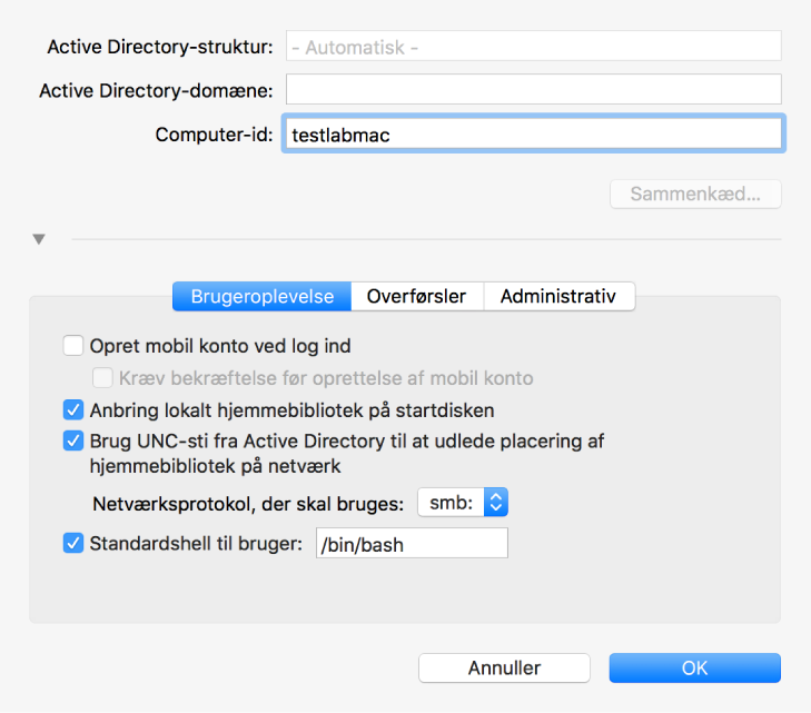 Active Directory-konfigurationsdialogen udvidet med indstillinger.