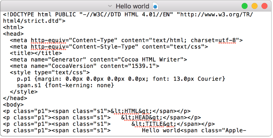 ملف HTML في وضع تحرير التعليمات البرمجية.