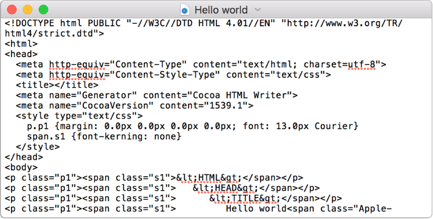 Um ficheiro HTML em modo de edição de código