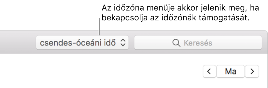 Az időzónák támogatásának bekapcsolása után az időzóna menü a keresőmező bal oldalán jelenik meg