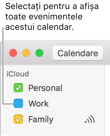 Bifați caseta de validare a unui calendar pentru a afișa toate evenimentele sale
