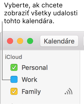 Zaškrtnutím políčka kalendára zobrazíte všetky jeho udalosti