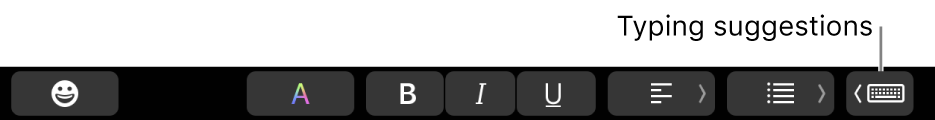 The Touch Bar with the button to show typing suggestions at the right end.