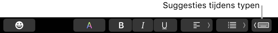 De Touch Bar met aan de rechterkant de knop om suggesties tijdens het typen weer te geven.