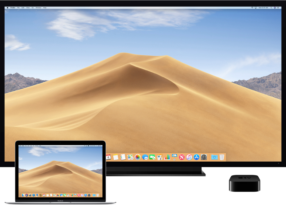Mac computer, HDTV, and Apple TV setup