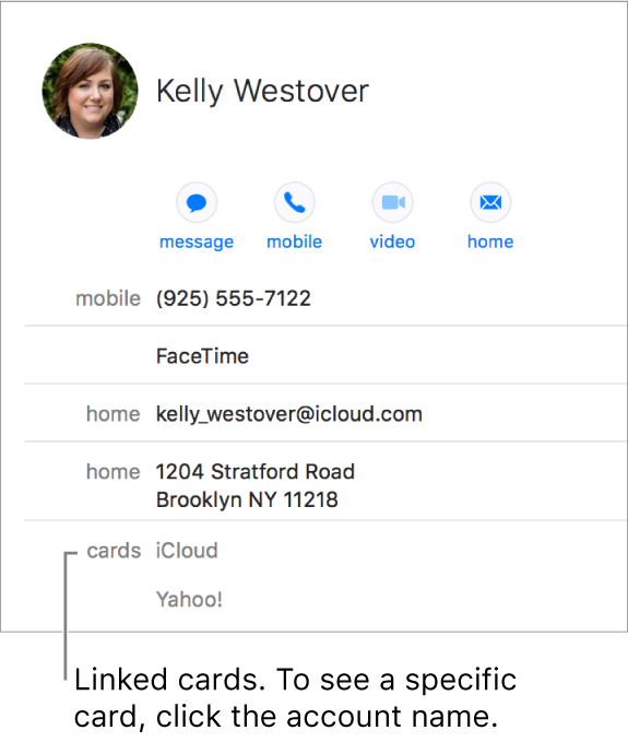 A linked card with two accounts in the Cards section; to see a specific account, click its name.