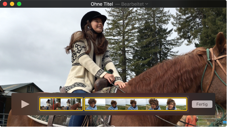 Das Fenster „QuickTime Player“ mit dem Clipeditor unten