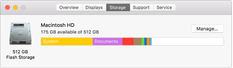 The Storage pane in System Information, showing a graphical representation of your storage.