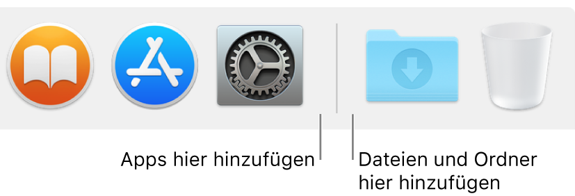 Die Trennlinie zwischen Apps, Dateien und Ordnern im Dock