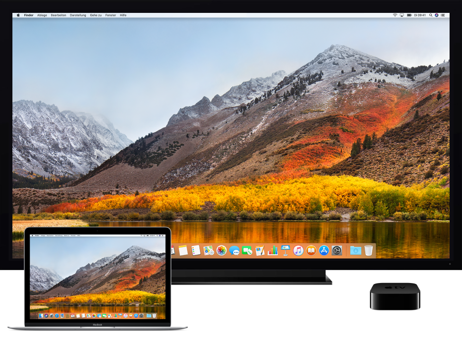 Mac-Computer, HD-Fernseher und Apple TV