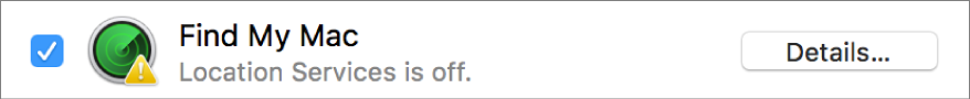 Details button to the right of Find My Mac