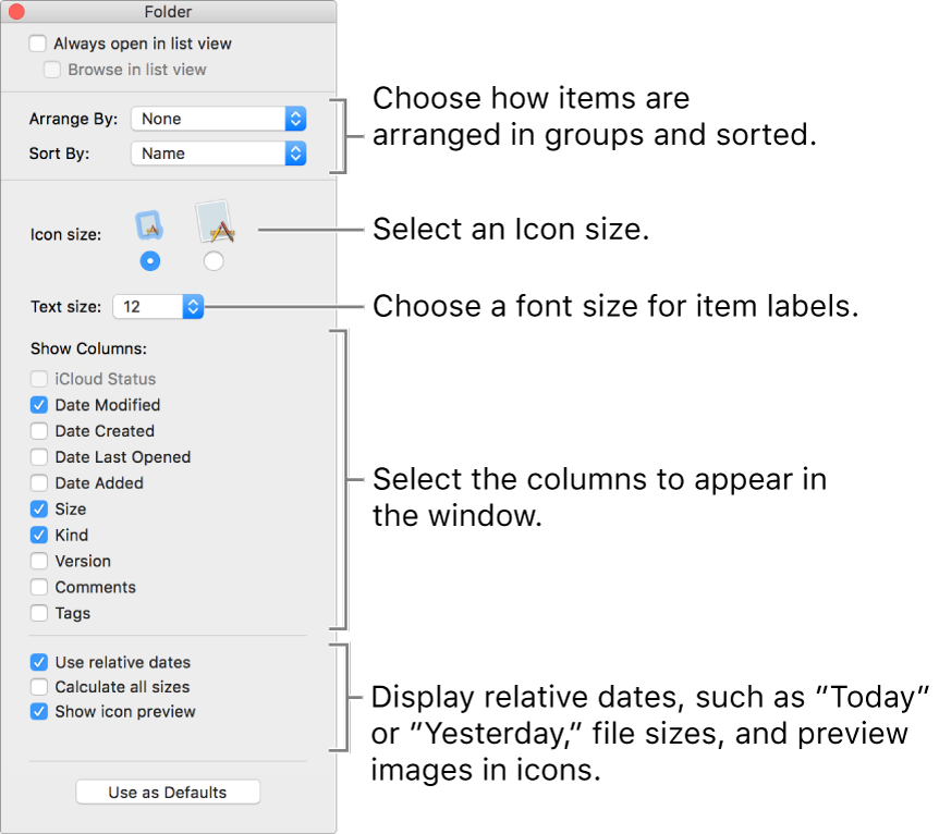 A window listing the List view and Cover Flow options.