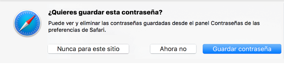 Un diálogo que pregunta si quieres guardar la contraseña para un sitio web.