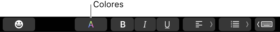 La Touch Bar mostrando el botón Colores entre los botones específicos de la app.
