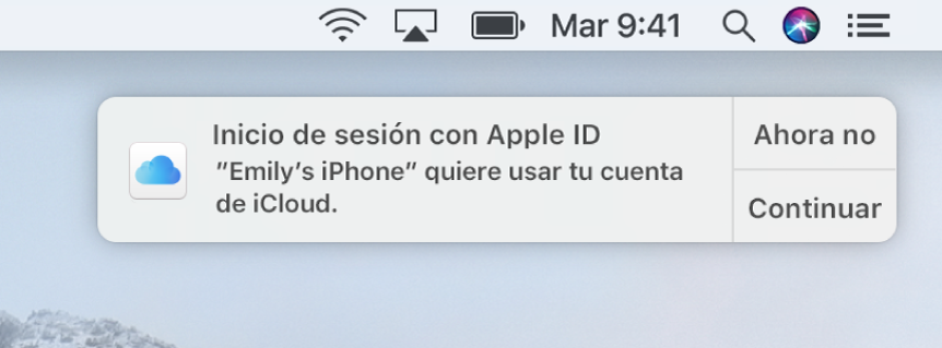 Una notificación del dispositivo que solicita aprobación para el Llavero de iCloud.