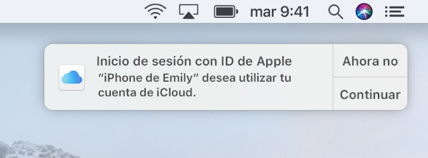 Una notificación para el dispositivo que solicita aprobación para el llavero de iCloud.