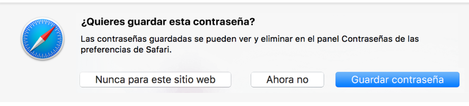 Cuadro de diálogo preguntando si quieres guardar la contraseña para un sitio web.