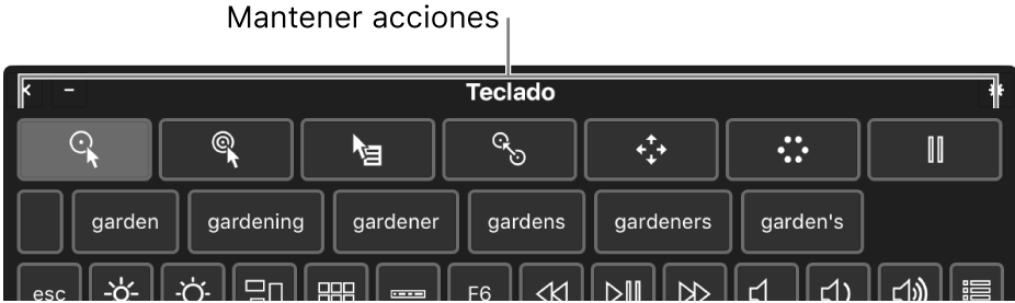 Los botones de acción de la permanencia se encuentran en la parte superior del teclado de accesibilidad.
