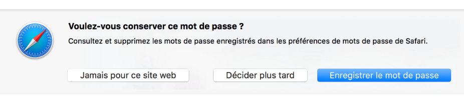 Zone de dialogue demandant si vous souhaitez enregistrer le mot de passe d’un site web.