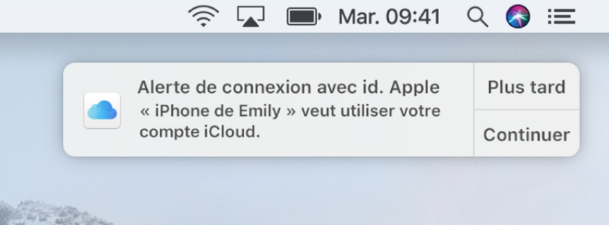 Notification de l’appareil demandant l’approbation pour Trousseau iCloud.