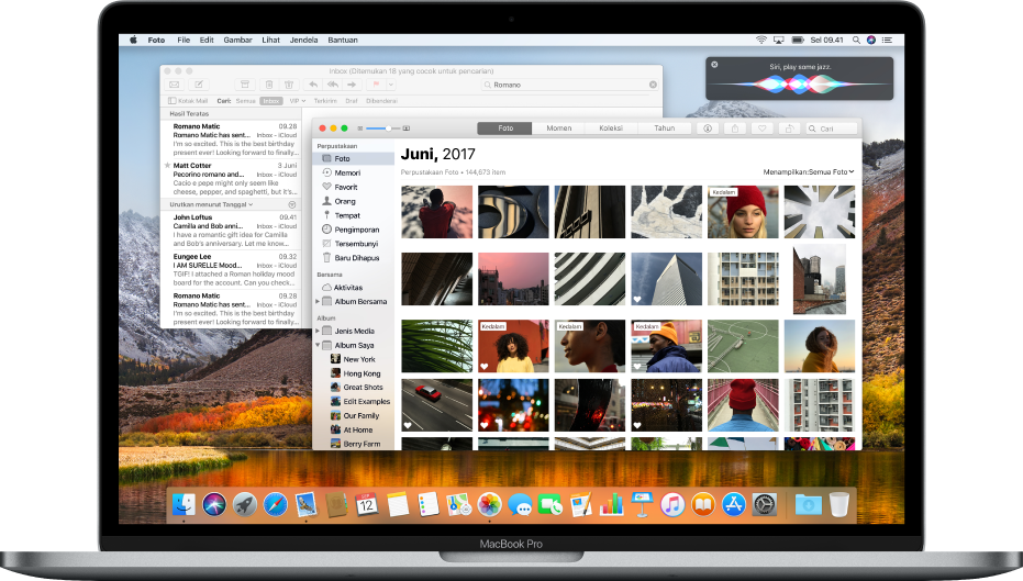 Komputer Mac menampilkan app yang dibuka di desktop.