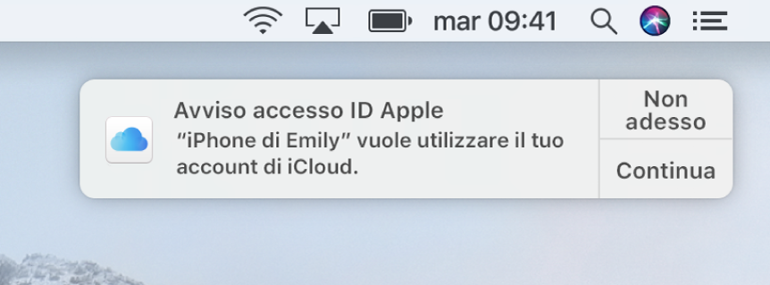 Notifica del dispositivo che richiede l'approvazione per il portachiavi iCloud.