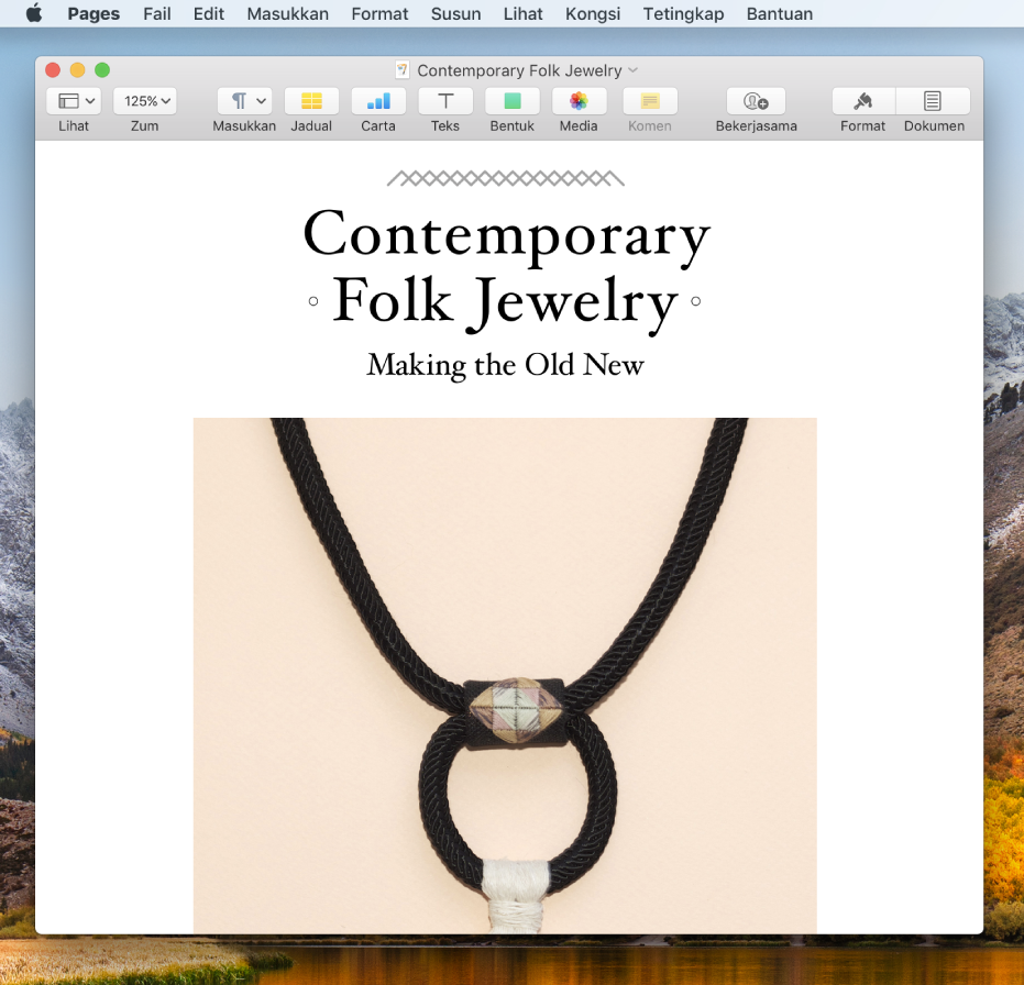 Dokumen dalam app Pages pada desktop.