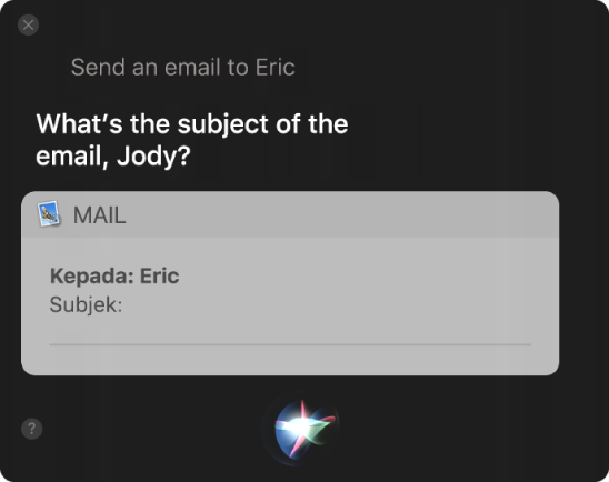 Tetingkap Siri menunjukkan mesej e-mel direncanakan.