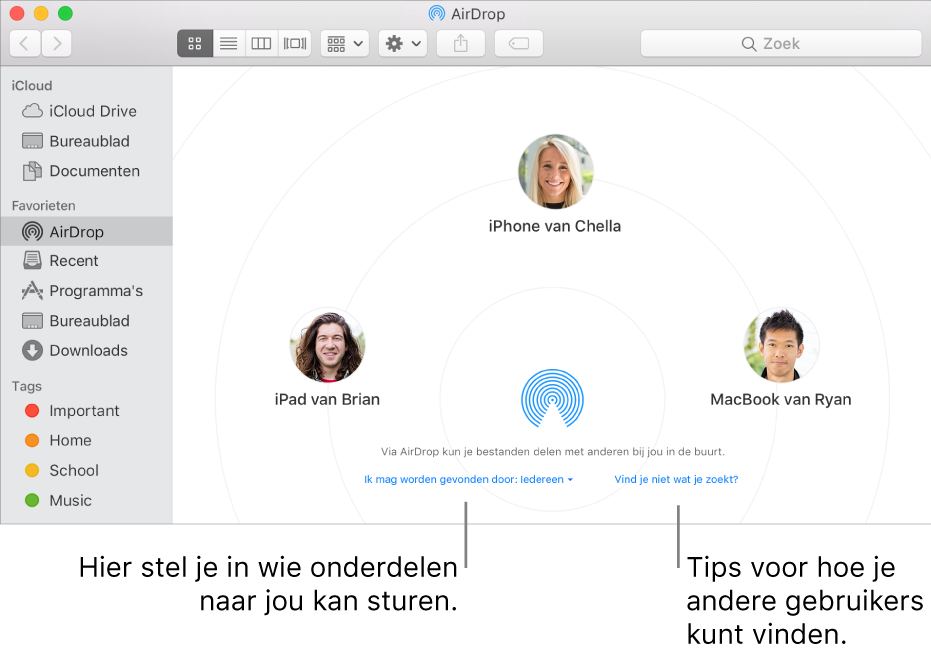 Het AirDrop-venster.