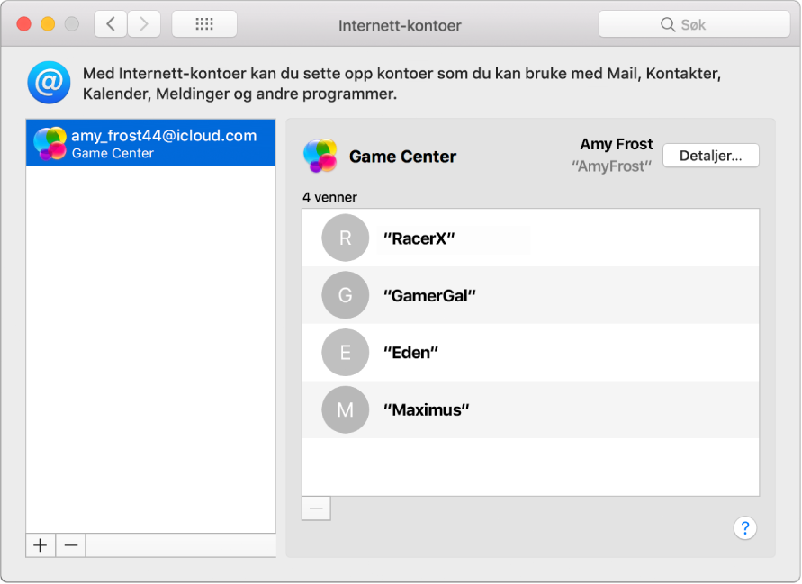 En Game Center-konto i Internett-kontoer.