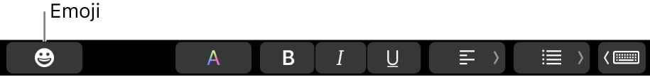 Przycisk Emoji na lewej połowie paska Touch Bar.