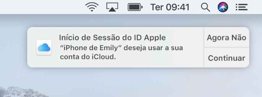 Uma notificação do dispositivo solicitando aprovação para as Chaves do iCloud.