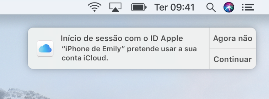 Uma notificação para o dispositivo que requer a aprovação do Porta-chaves iCloud.