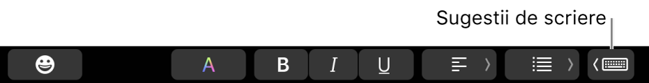Buton Sugestii de scriere, în jumătatea dreaptă a Touch Bar.
