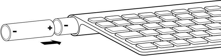 Batterier som sätts in i batterifacket på ett tangentbord.