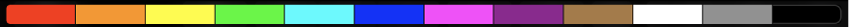 Touch Bar ที่กำลังแสดงสีตั้งแต่สีแดงที่ด้านซ้ายไปถึงสีดำที่ด้านขวา