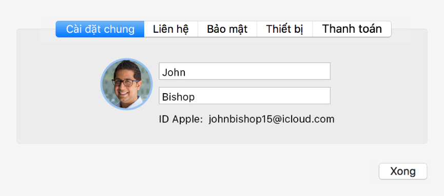 Hộp thoại Chi tiết tài khoản của tùy chọn iCloud