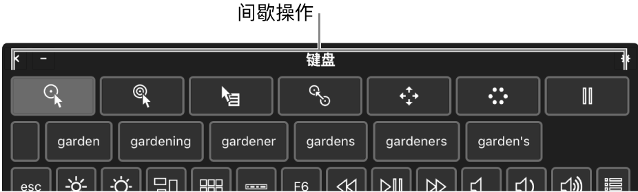 间歇操作按钮位于“辅助功能键盘”的顶部。