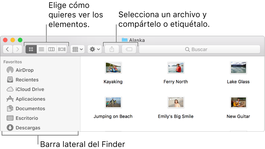 Un ejemplo de una ventana del Finder.