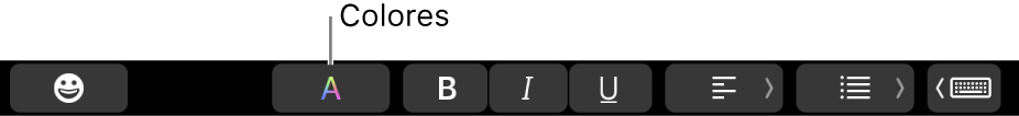 La Touch Bar mostrando el botón Colores entre los botones específicos de la app.