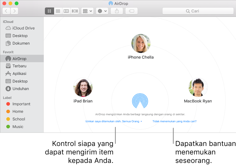 Jendela AirDrop.