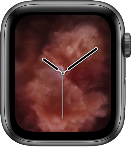The Fire & Weather watch face showing an analog clock in the middle and fire around it.