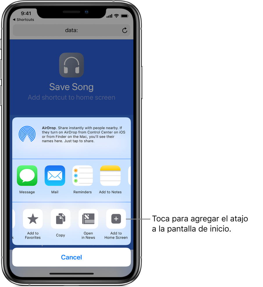 El botón "Agregar a pantalla de inicio" en Safari