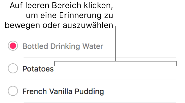 Klicke auf den leeren Bereich rechts neben dem Namen einer Erinnerung, um die Erinnerung auszuwählen