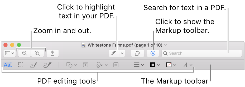The Markup toolbar for marking up a PDF.