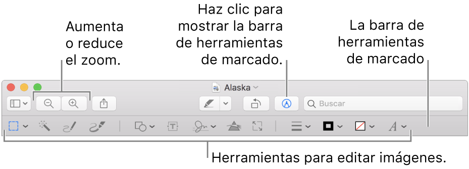 La barra de herramientas Marcación para editar imágenes.